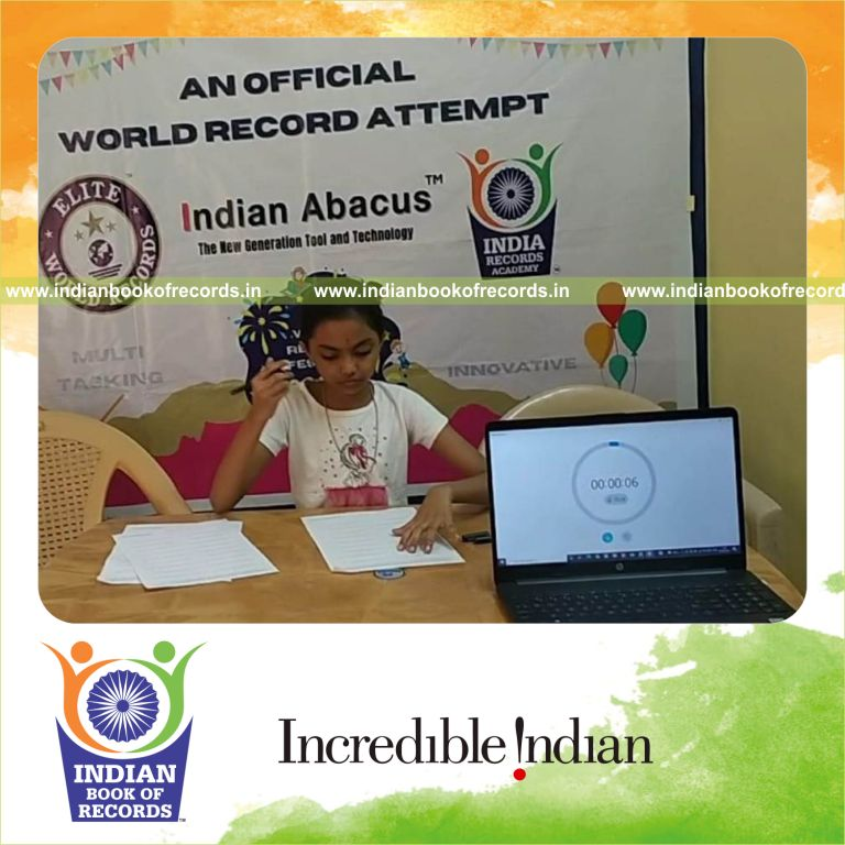 individual female solving arithmetic problems 8 rows for Indian Book of Records