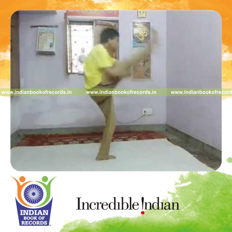 individual performing maximum high kicks in 15 seconds for record in Indian Book of Records
