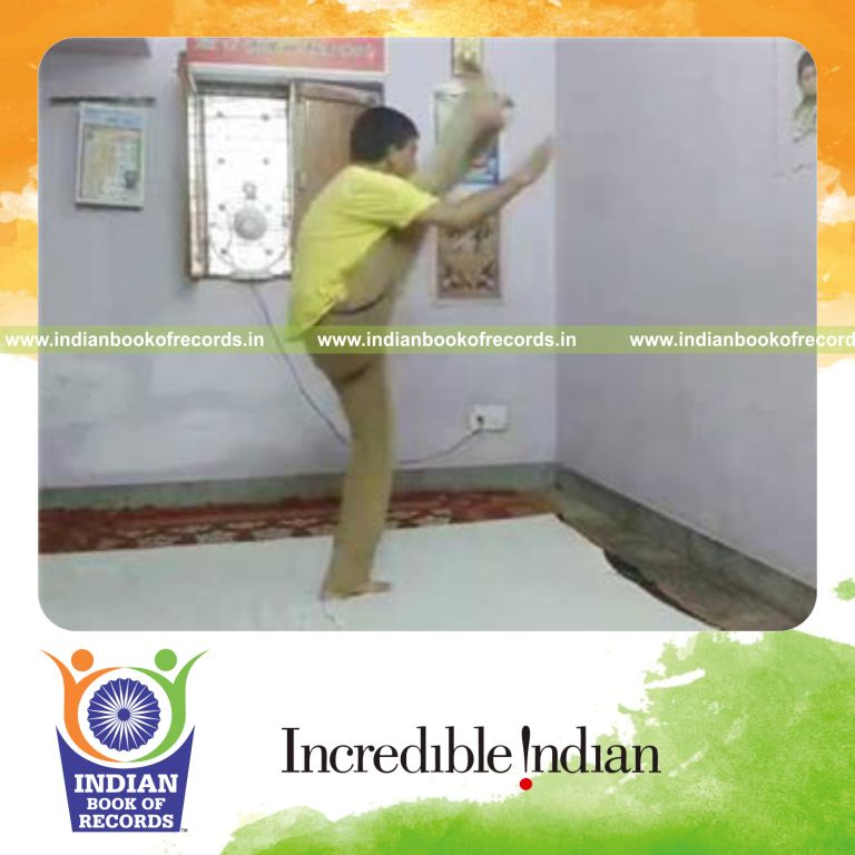 individual performing maximum high kicks in 20 seconds for record in Indian Book of Records