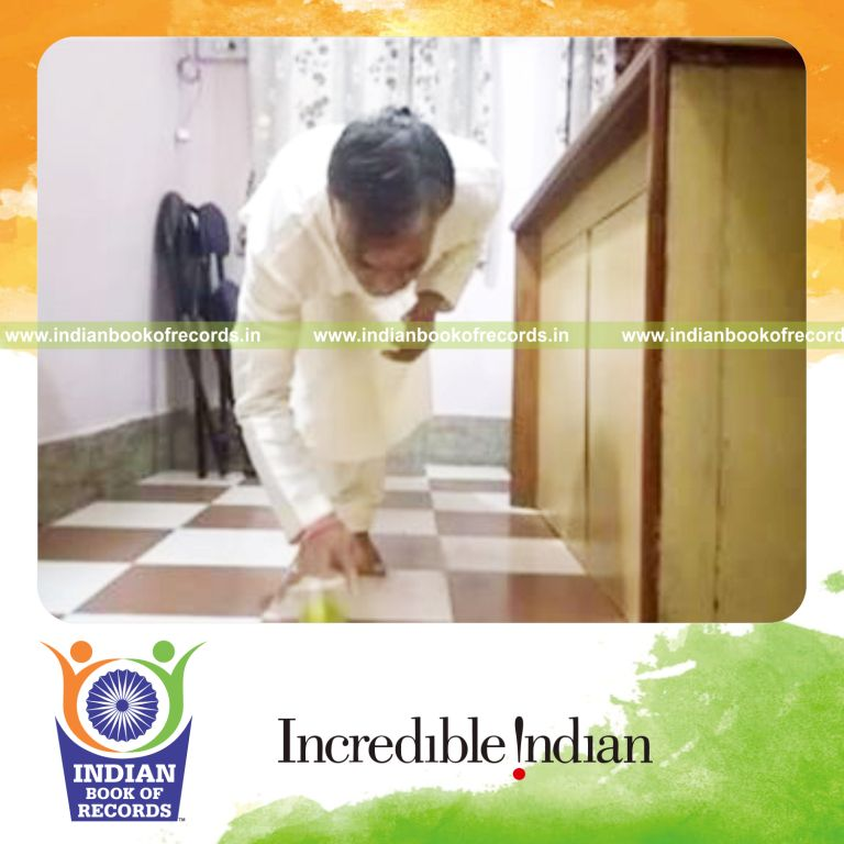 individual bouncing tennis ball on floor while standing on one leg in 30 seconds for record in Indian Book of Records