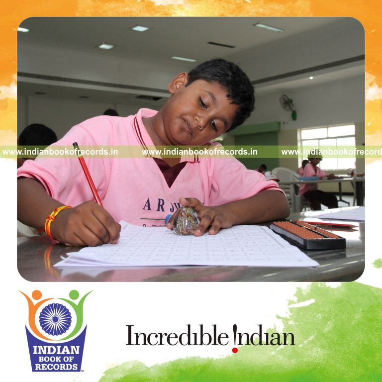minor solving addition problems using abacus for Indian Book of Records