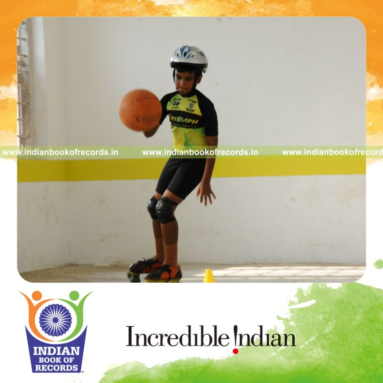 male individual bouncing basketball while skating within three hours for record in Indian Book of Records