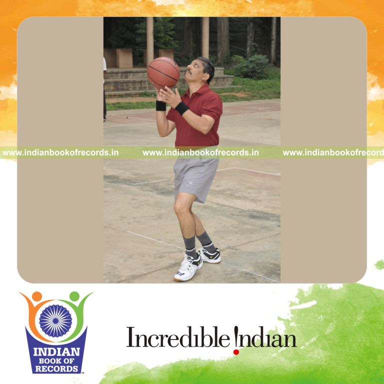 male athlete performing continuous basketball shots during Indian Book of Records event