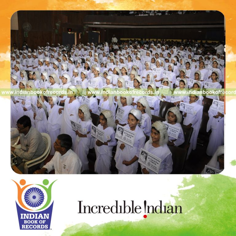 group of children dressed as rajyogini dadi prakshmanji simultaneously at single venue for record in Indian Book of Records