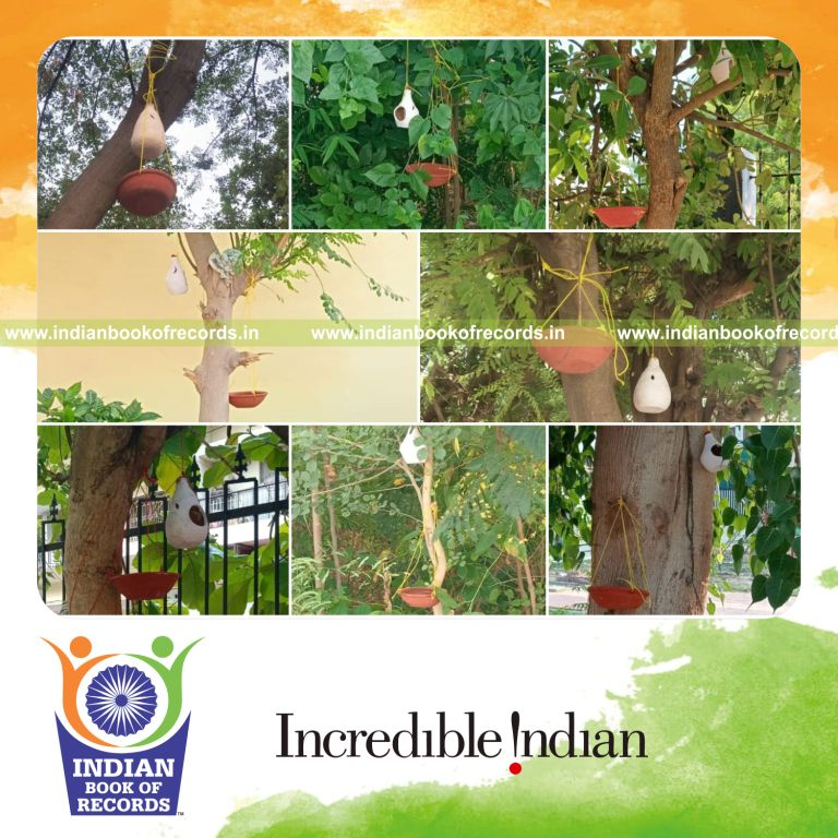 Maximum Clay Bird Feeder and Water Bowl Set Installed at Multiple Locations in 12 Hours  - Indian Book of Records.