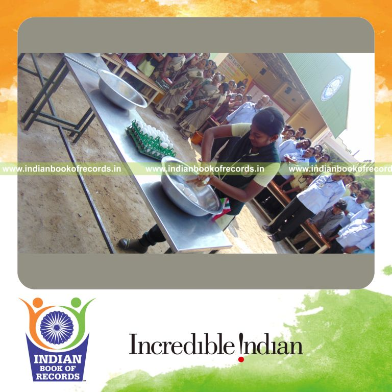 minor female breaking eggs by folding finger within 30 minutes for Indian Book of Records
