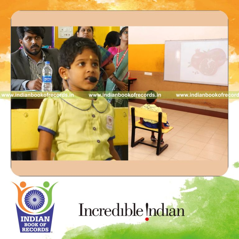 A young participant identifying fruits and vegetables images rapidly for Indian Book of Records