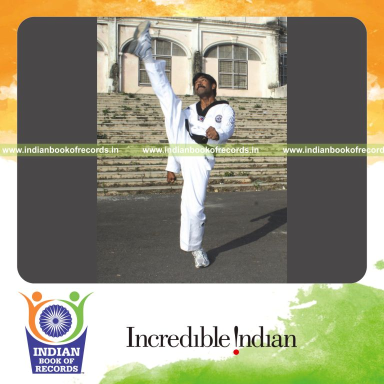 male individual performing full contact kicks within one hour for record in Indian Book of Records