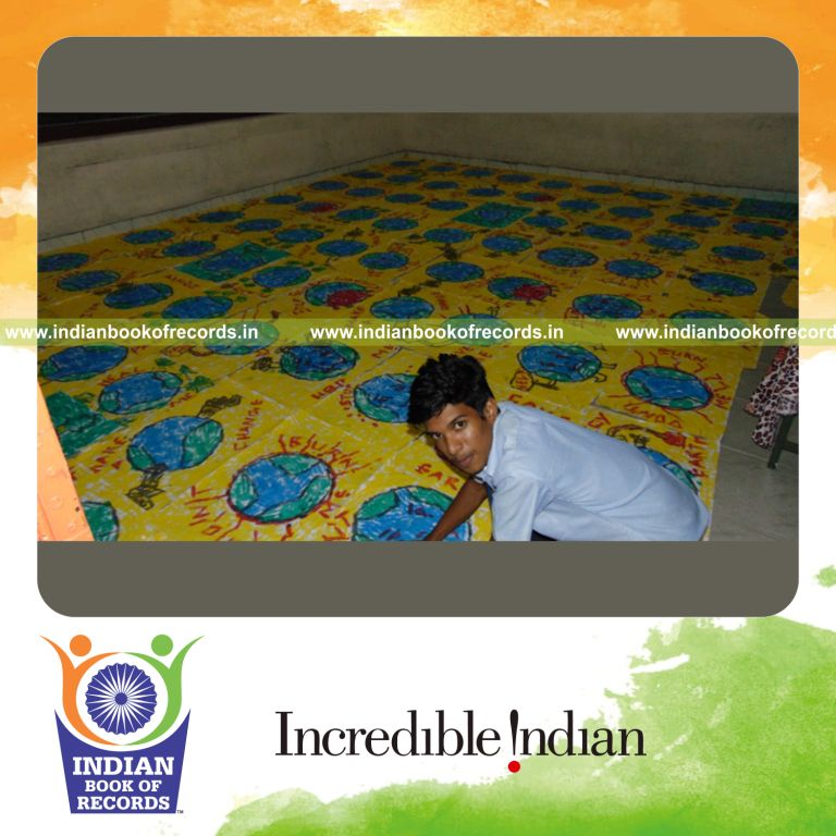 minor male creating multiple handprint paintings for Indian Book of Records