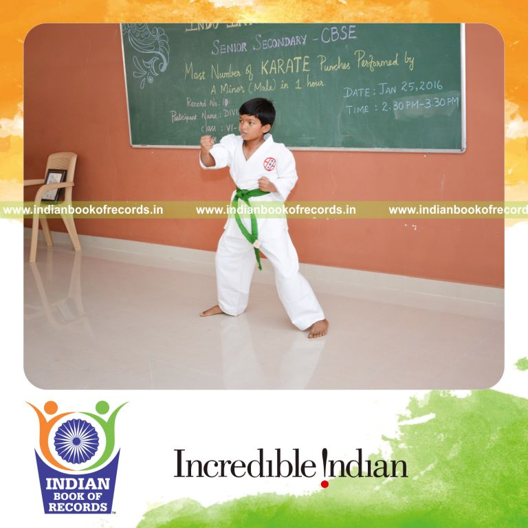 minor male performing maximum karate punches within one hour for Indian Book of Records