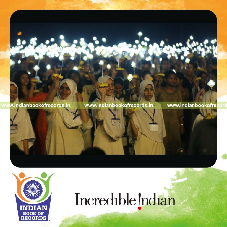 a large number of led lights switched on at the same time in a coordinated setup for a record in Indian Book of Records