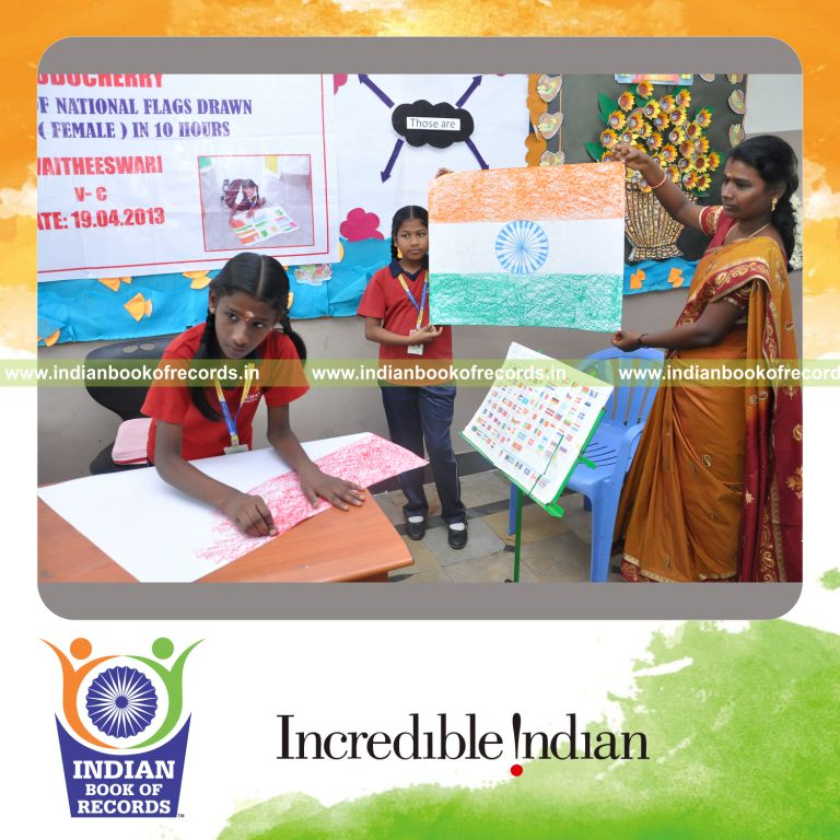 young female drawing national flags within ten hours for record in Indian Book of Records