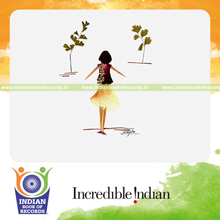 female individual creating paintings using flower petals for record in Indian Book of Records