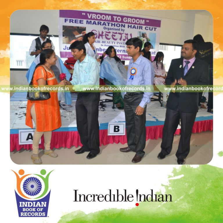 team performing multiple haircuts within ten hours for record in Indian Book of Records
