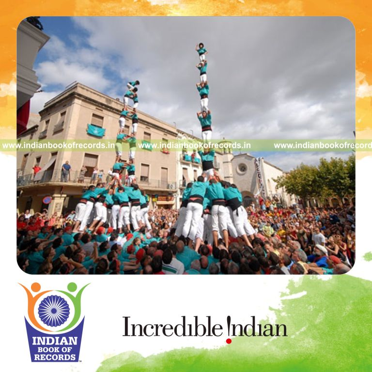 group of people forming a ten tier human structure for record in Indian Book of Records