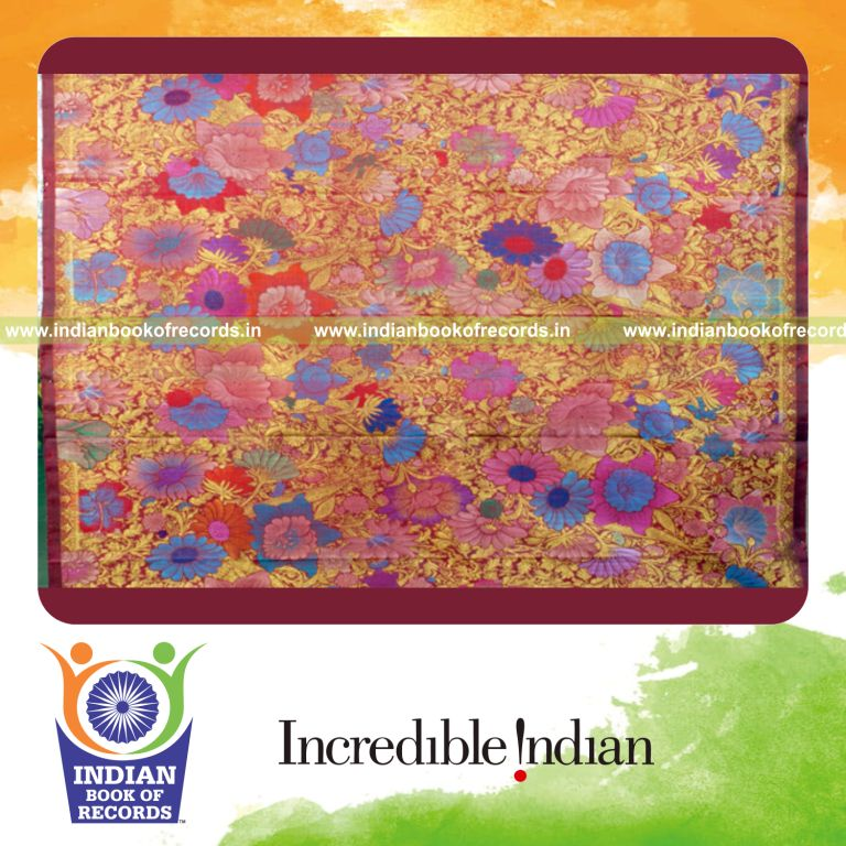 handloom silk sari with punched design cards and hooks for record in Indian Book of Records