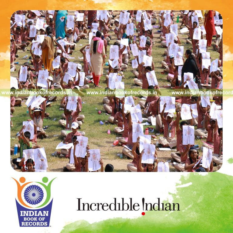 participants coloring parts of human body simultaneously at single venue for Indian Book of Records