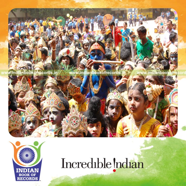 group of participants dressed as lord krishna at single venue for record in Indian Book of Records