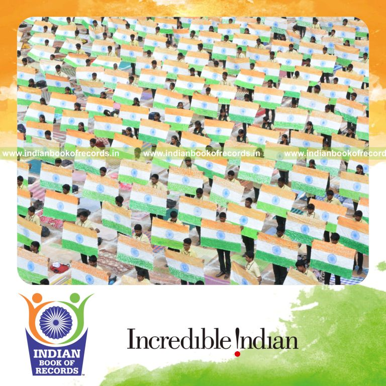 group creating national flag using fingerprint painting for Indian Book of Records