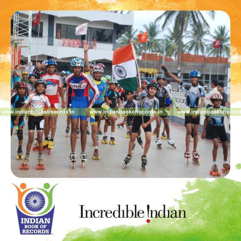 group of participants in speed skating relay event for record in Indian Book of Records