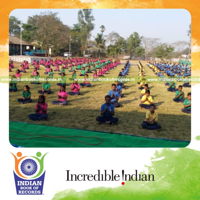 people performing surya namaskar together for one hour across multiple venues in a coordinated event for a record in Indian Book of Records