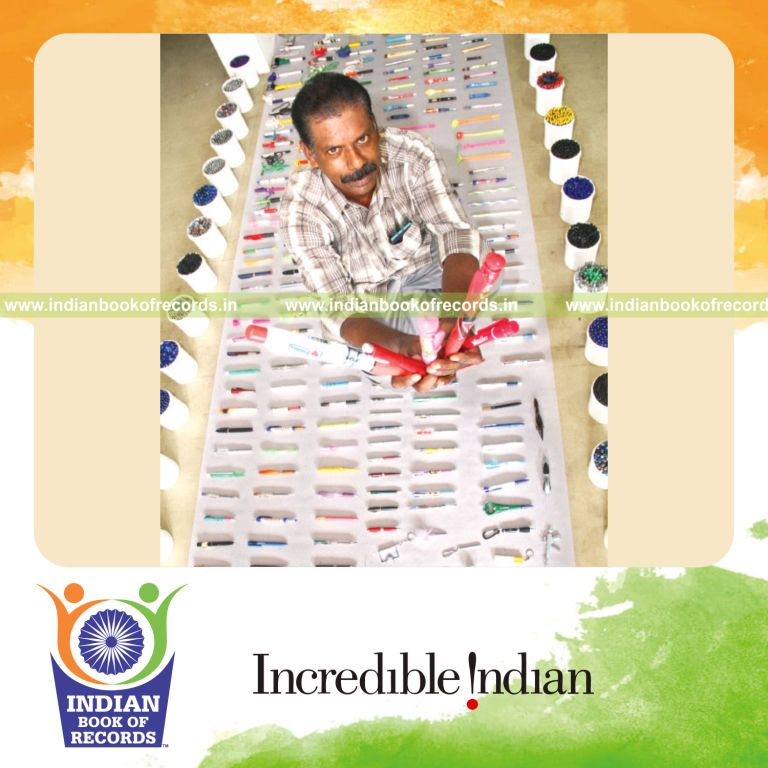 collection of pens gathered by individual for Indian Book of Records