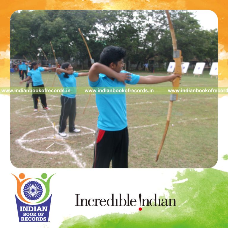 group shooting arrows at archery target simultaneously for Indian Book of Records