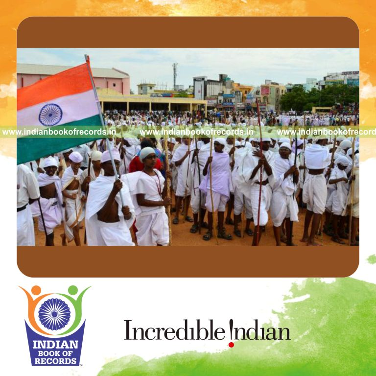 group of people dressed as mahatma gandhi simultaneously at single venue for Indian Book of Records