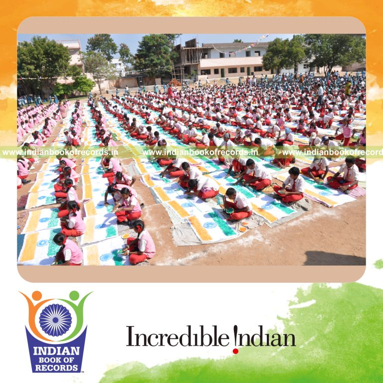 group of people finger painting national flag simultaneously for record in Indian Book of Records