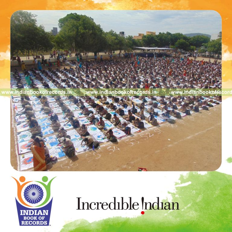 group performing fingerprint painting simultaneously at single venue for Indian Book of Records