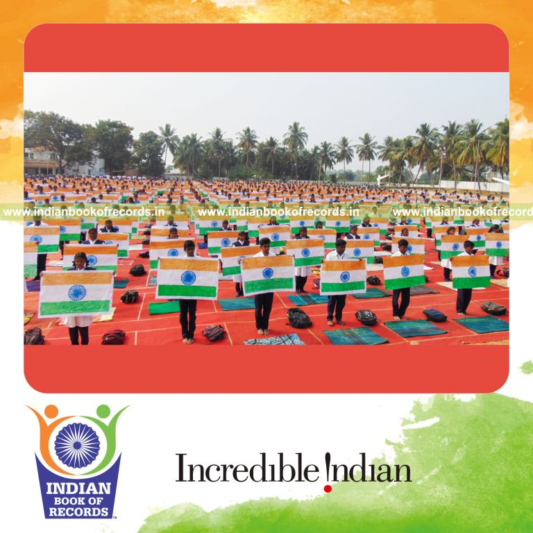 group creating national flag using thumbprints simultaneously for Indian Book of Records