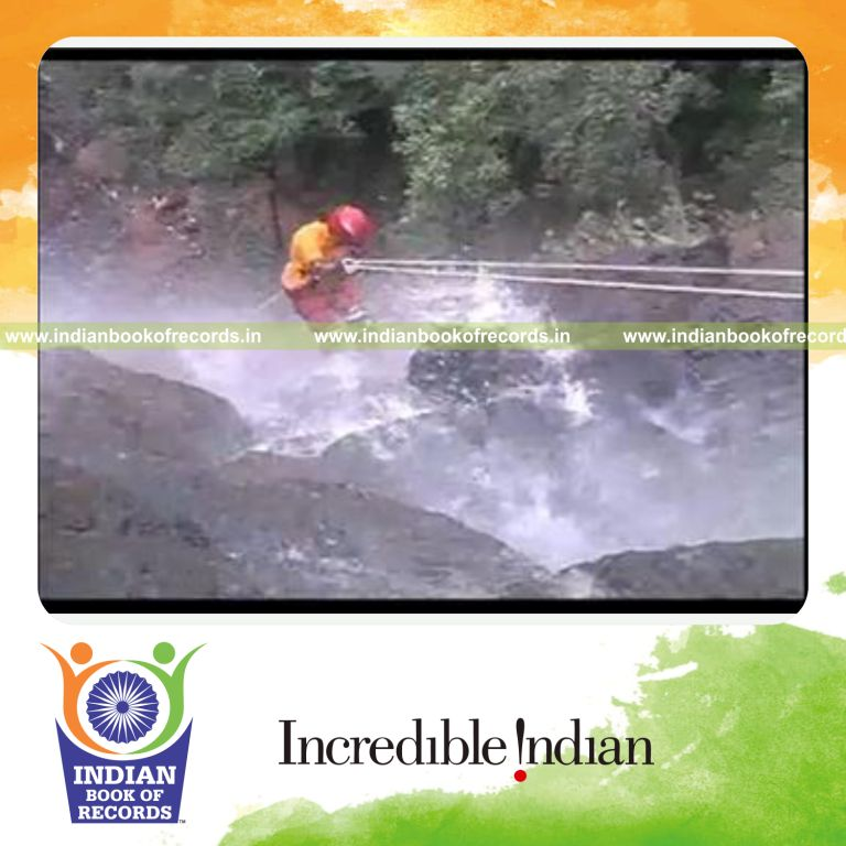maximum number of people rappelling down a 400 foot waterfall for record in Indian Book of Records