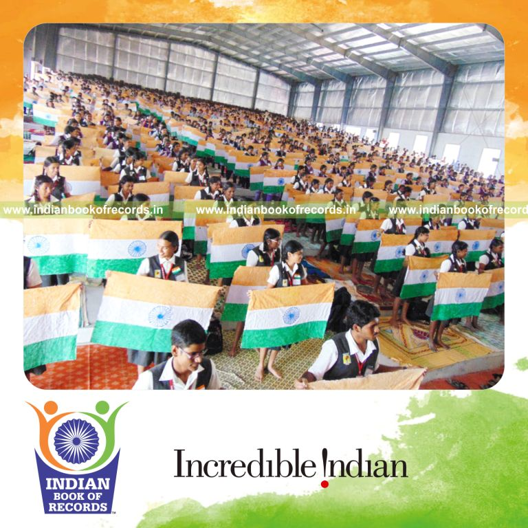 group creating indian national flag using thumbprints simultaneously for Indian Book of Records