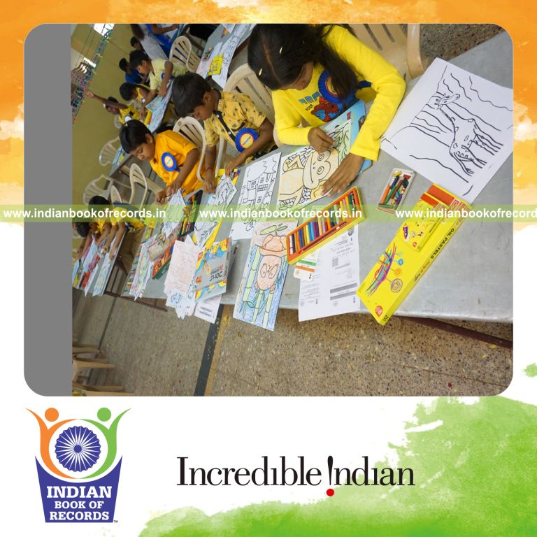 team coloring maximum pictures in 2 hours for record in Indian Book of Records