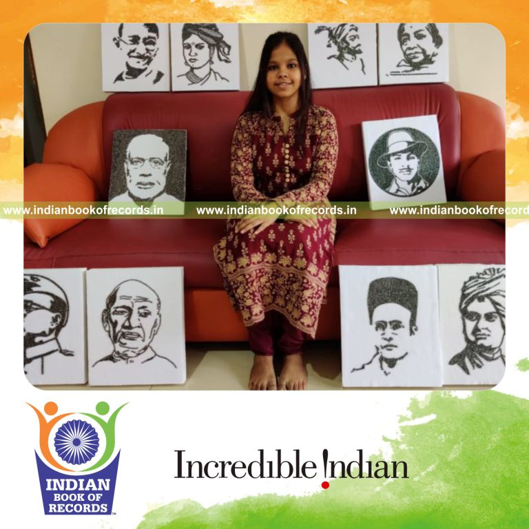 multiple portraits created using paper ball and pin materials by an individual for a record in Indian Book of Records