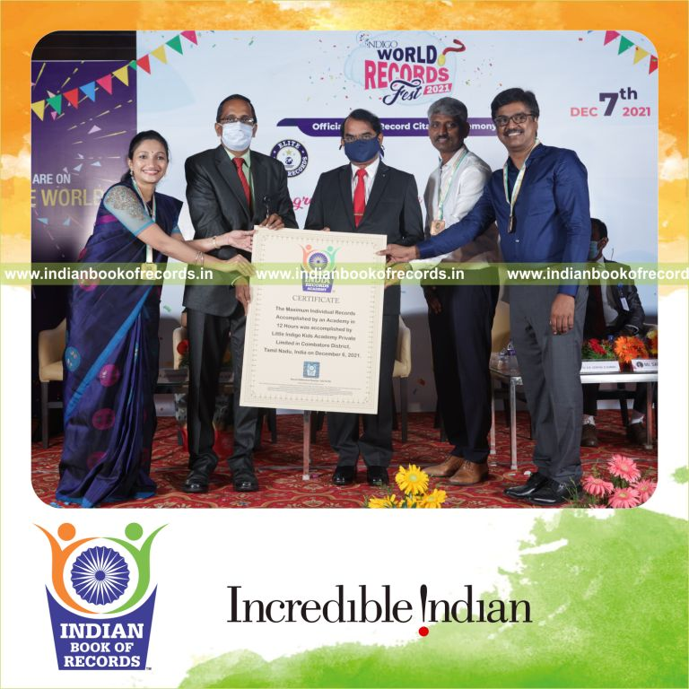 An academy accomplishing multiple records within a limited time span recognized by Indian Book of Records
