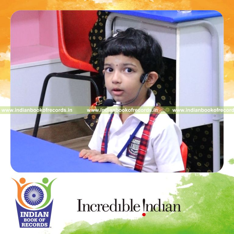 A young child narrating multiple short stories within a limited time for Indian Book of Records