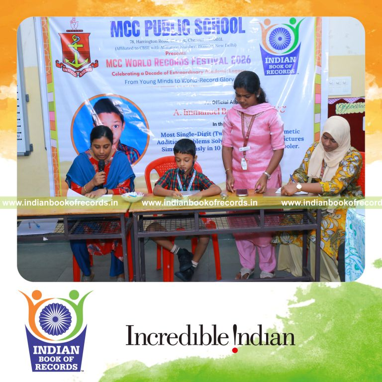 Maximum Single-Digit (Two Rows) Mental Arithmetic Addition Problems Solved While Colouring Pictures Simultaneously in 10 Minutes by a Pre-Schooler - Indian Book of Records.