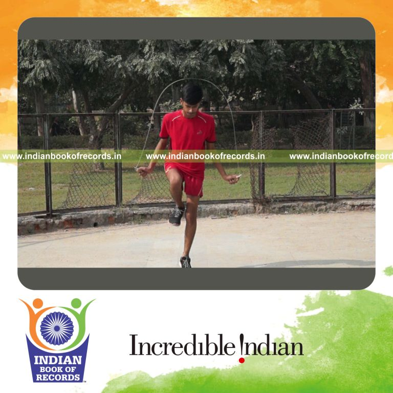 an individual performing fast rope skipping on one foot continuously within 30 seconds for a record in Indian Book of Records