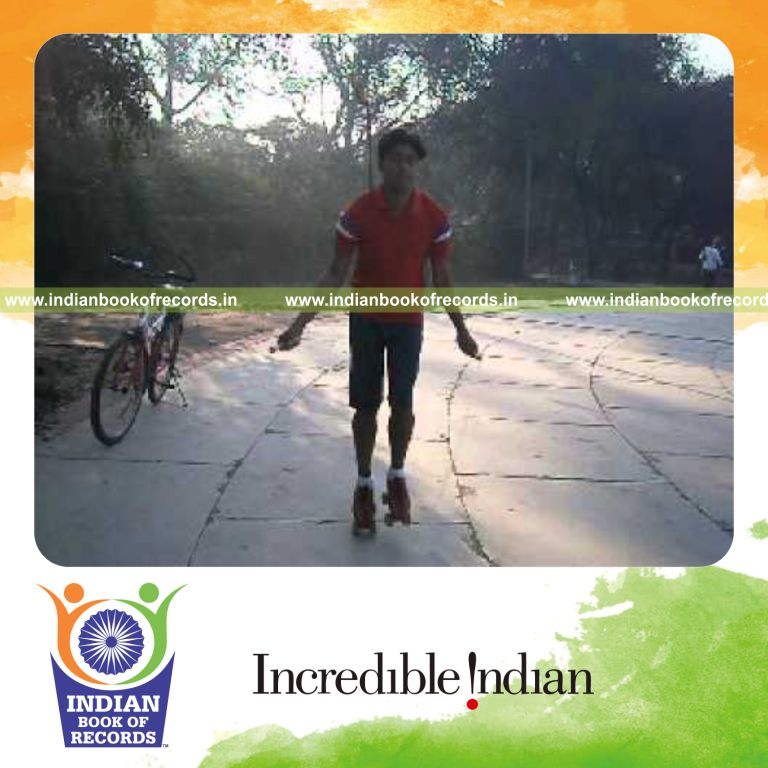 male individual performing skips on roller skates within one minute for record in Indian Book of Records