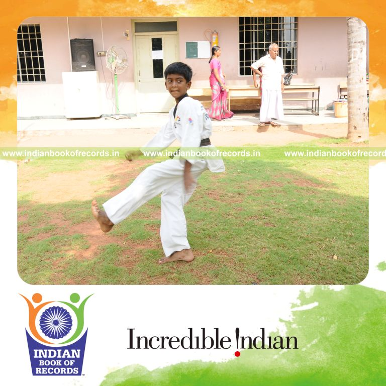 young male performing taekwondo spins within ten minutes for record in Indian Book of Records
