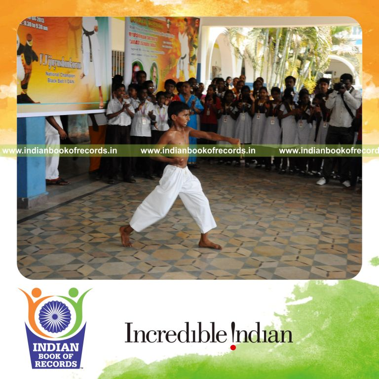 young male performing kata repeatedly within one hour for record in Indian Book of Records