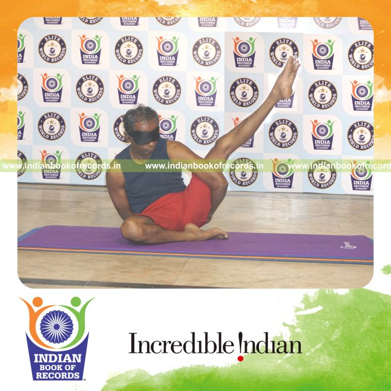 individual performing maximum yogasanas blindfolded in 10 minutes for record in Indian Book of Records