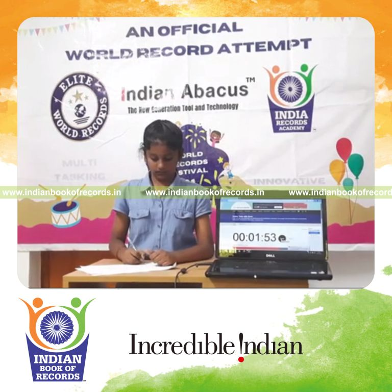 A participant solving addition and subtraction problems across five rows in three minutes for the Indian Book of Records