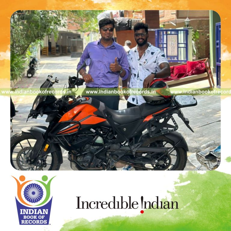 Rider covering an extensive distance on a motorcycle during a long journey recognized by Indian Book of Records
