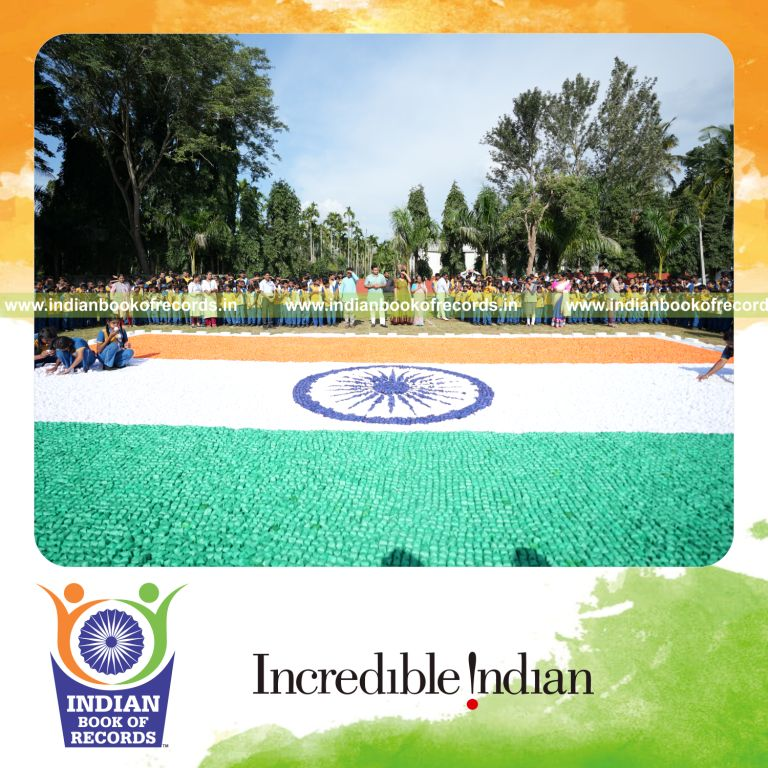 A large national flag created using origami balls by a team recognized by the Indian Book of Records