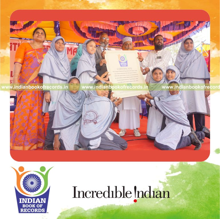 A large national flag creatively formed using paper cups by a team for the Indian Book of Records
