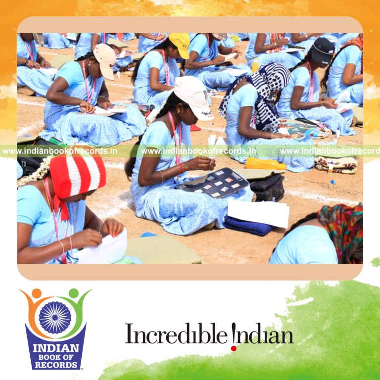 participants making paper fans simultaneously for Indian Book of Records