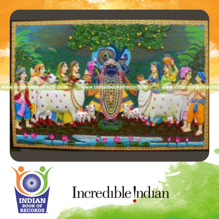 female creating largest paper mache jalli structure for Indian Book of Records