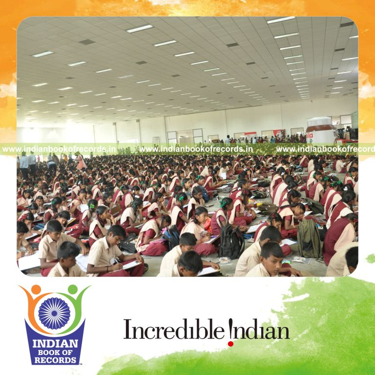 participants taking part in writing competition in a specific language at single venue for Indian Book of Records
